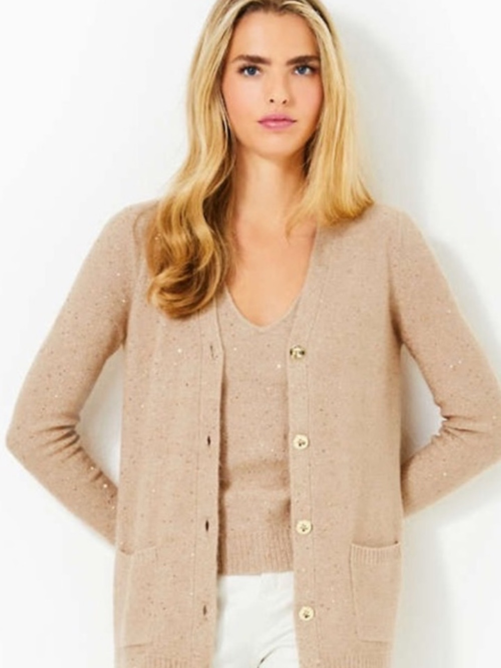 Lilly Pulitzer Averlie Sequin Cardigan in Gold Metallic Size XL